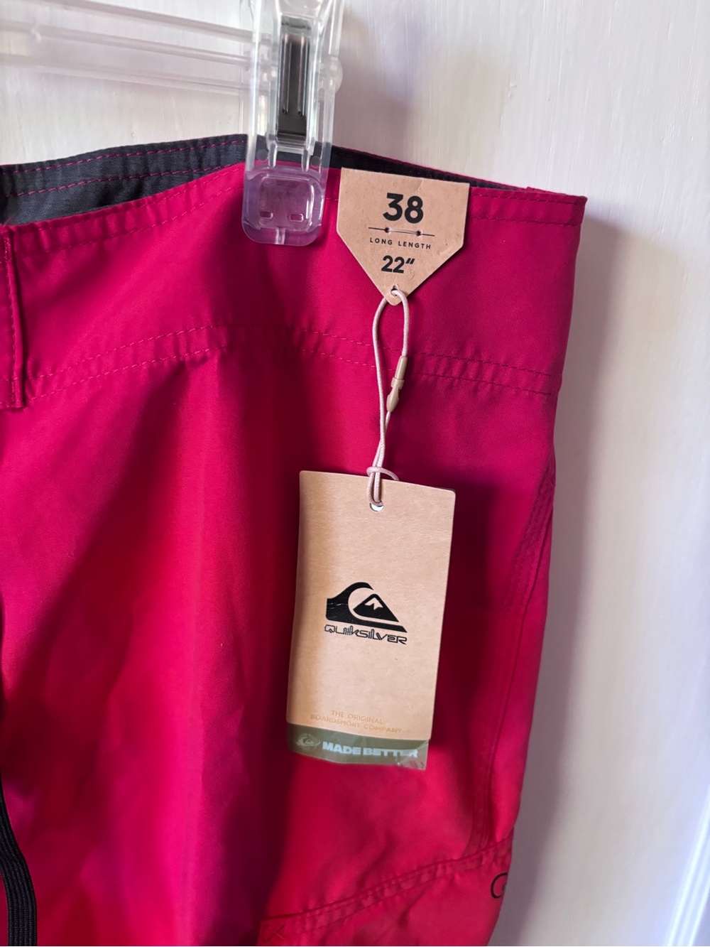 Quiksilver Men's Bright Red Swim Trunks with Logo Tag